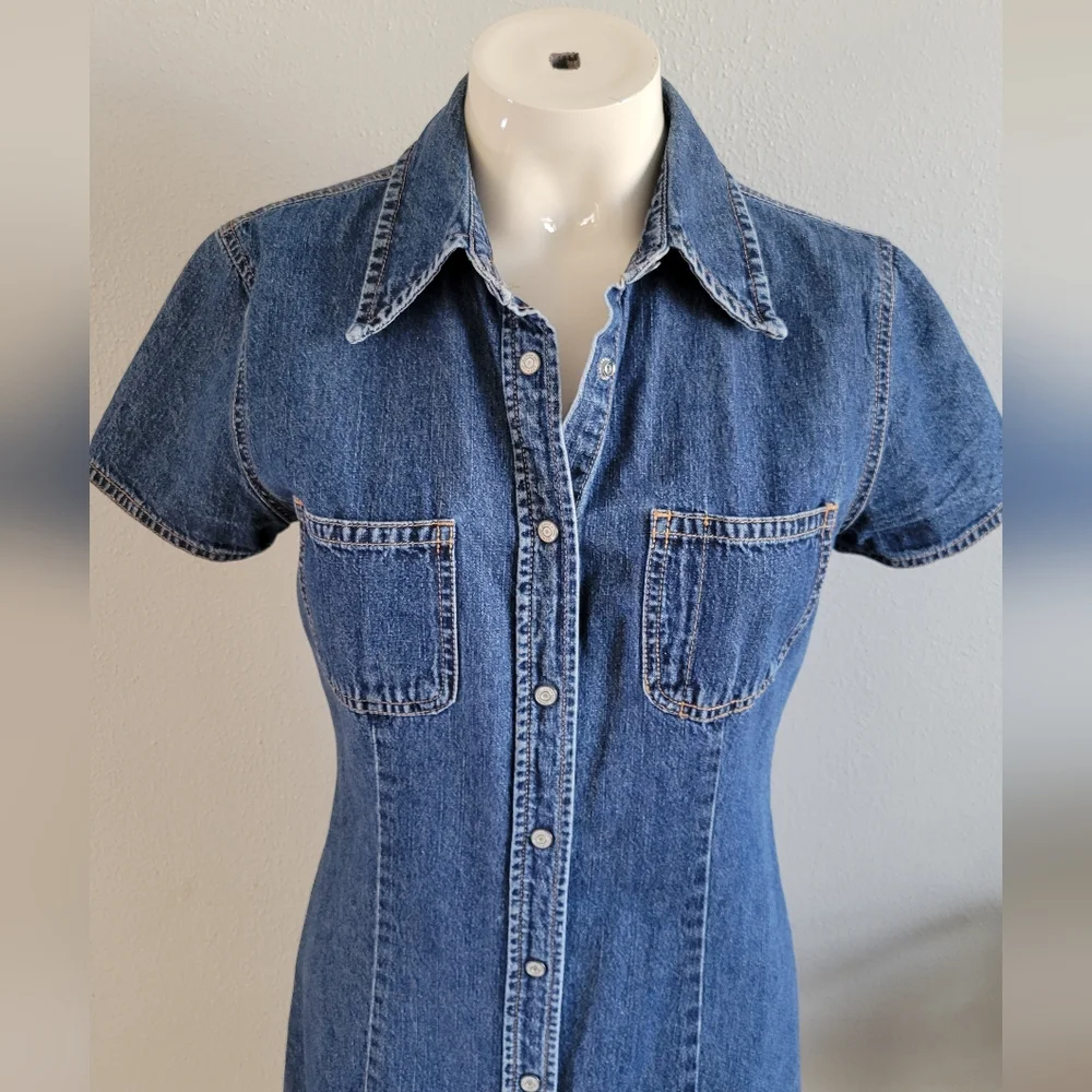 GAP vintage Y2K Denim Button/Snap down dress with Pockets sz 8 - Picture 6 of 6